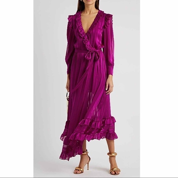 Misa  Gabriela Fuschia Striped Chiffon Midi Dress Size Small - Picture 4 of 16